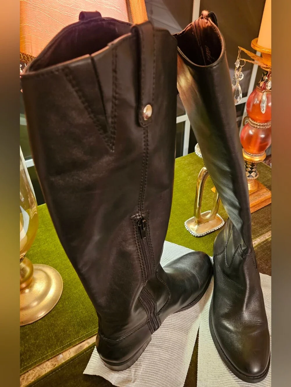 INC International Concepts Fawne Black Leather Riding Boots 7.5 M - FLAWLESS